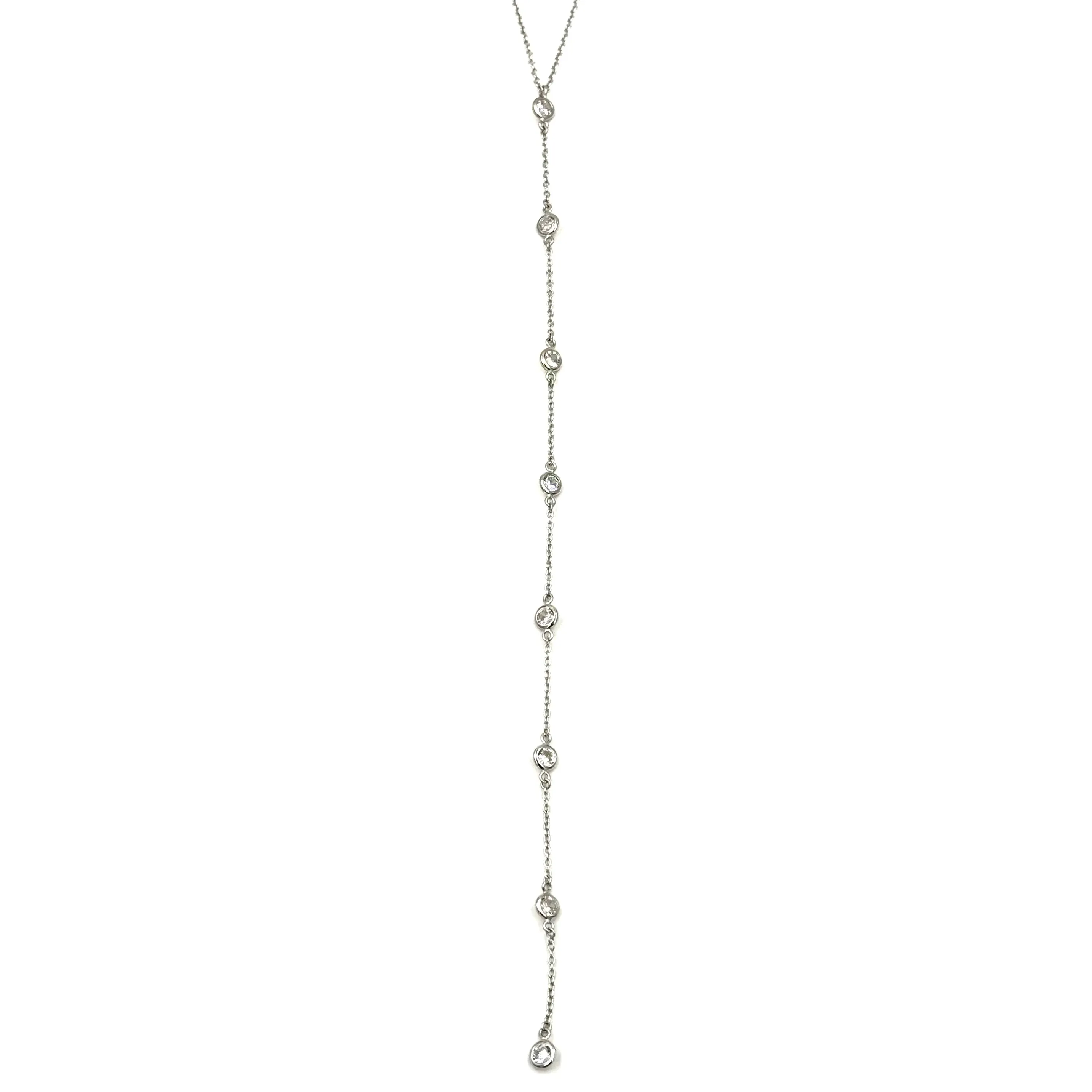 Ashley Gold Sterling Silver 8 CZ Drop Lariat Necklace