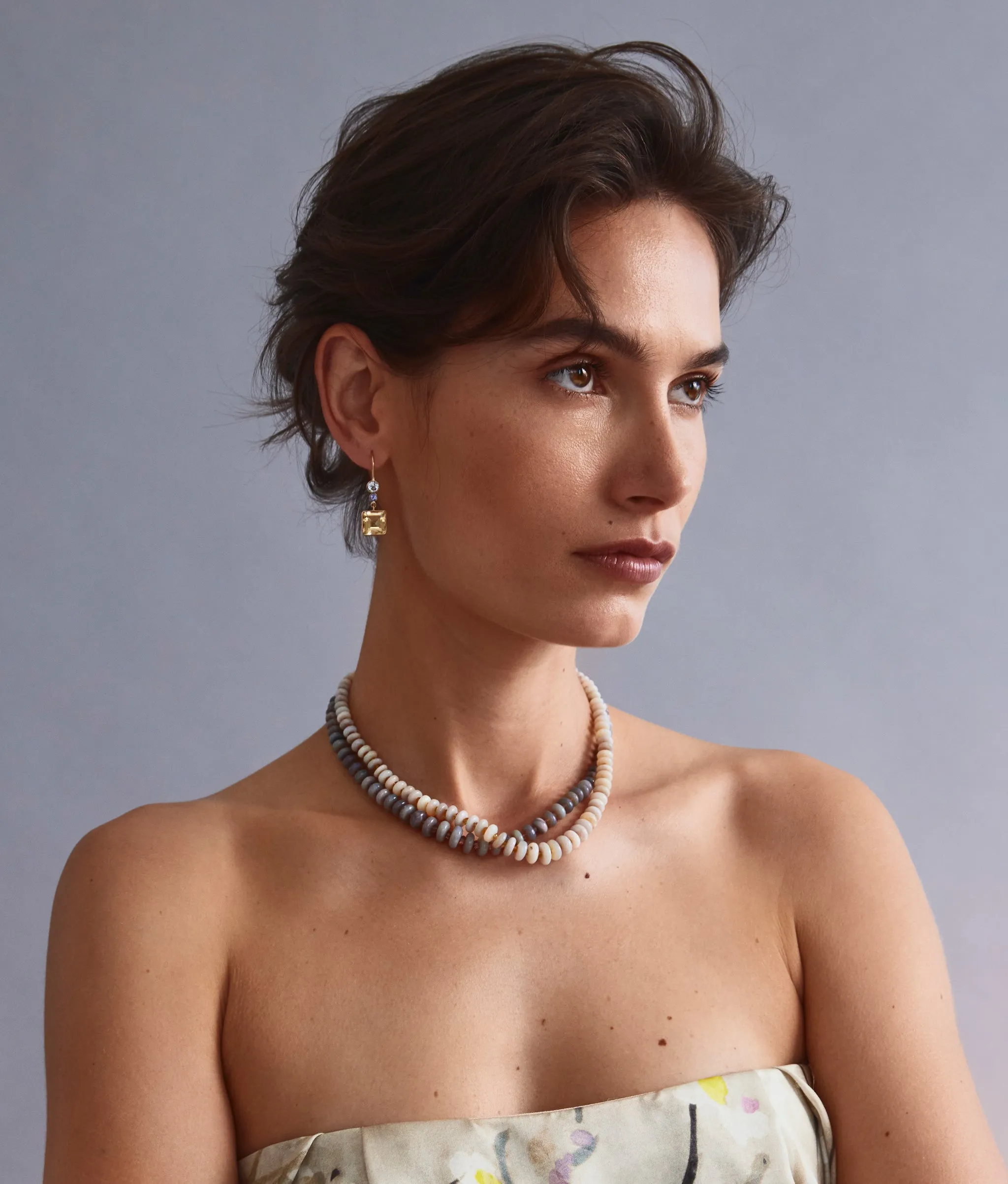Australian Opal & 14k Gold Necklace in White with Yellow Sapphire