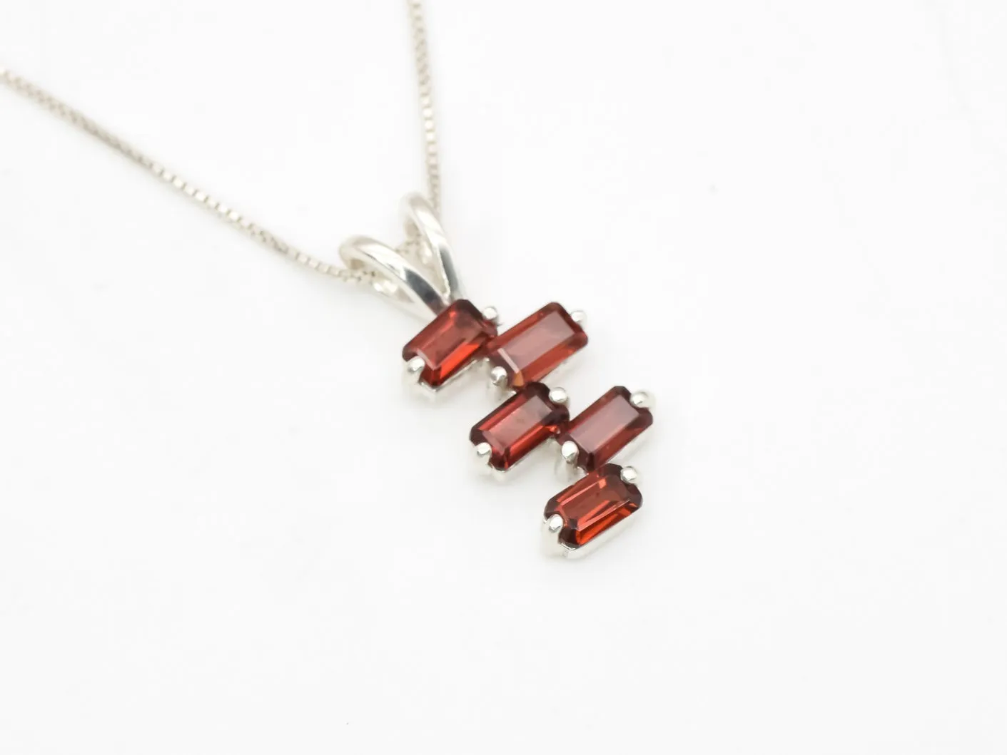 Baguette Garnet Necklace - Natural Red Garnet Necklace - Red Vertical Necklace