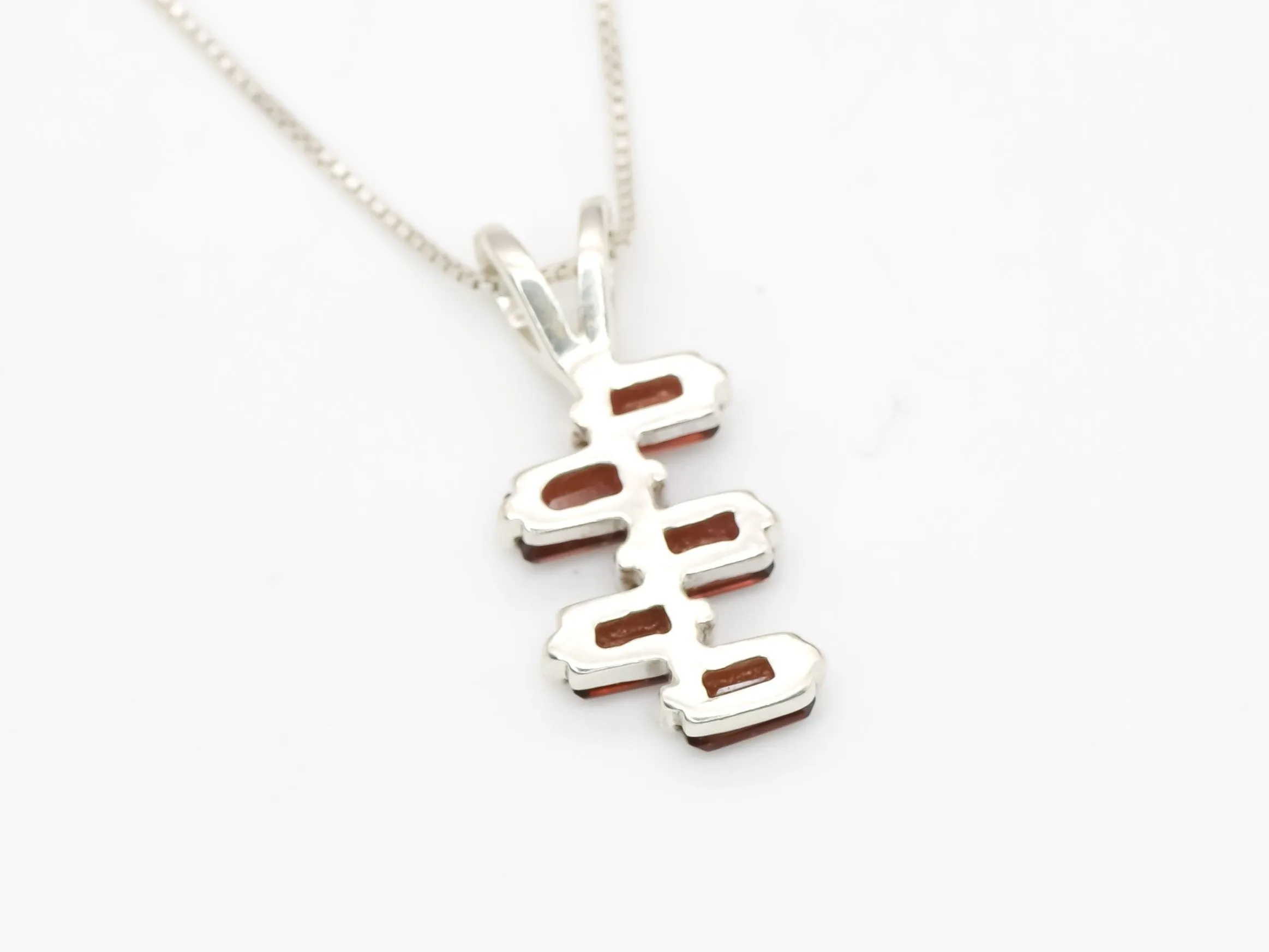 Baguette Garnet Necklace - Natural Red Garnet Necklace - Red Vertical Necklace