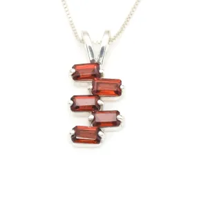 Baguette Garnet Necklace - Natural Red Garnet Necklace - Red Vertical Necklace