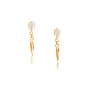 Baguette Pendulum Stud, White Topaz, Gold