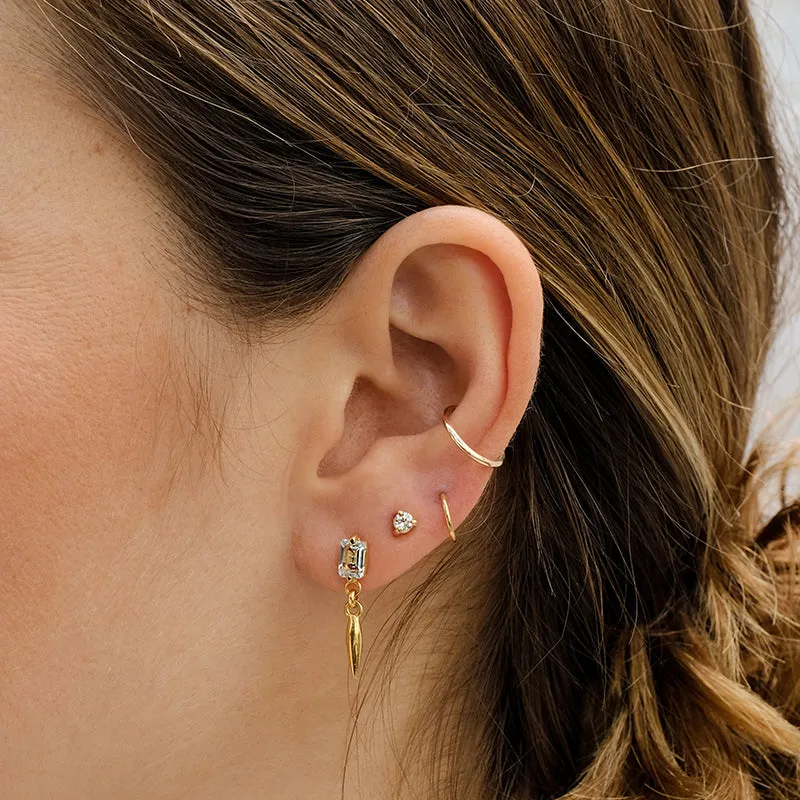 Baguette Pendulum Stud, White Topaz, Gold
