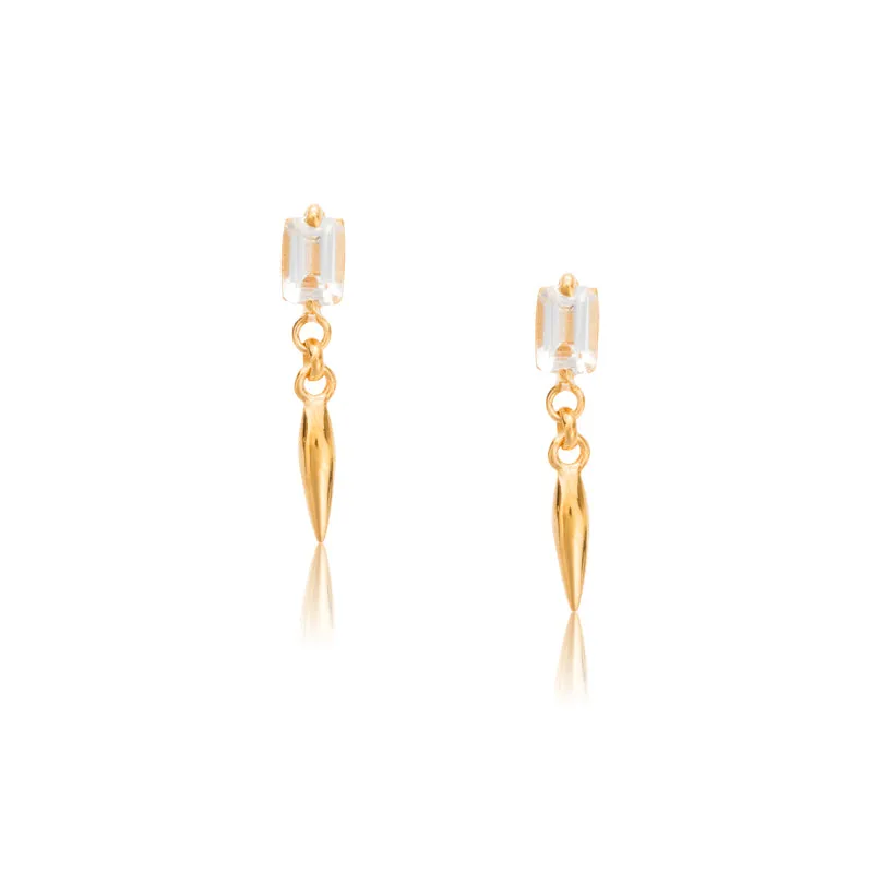 Baguette Pendulum Stud, White Topaz, Gold