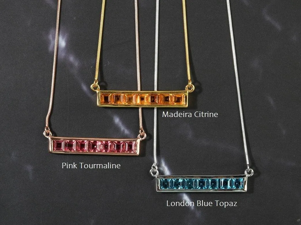 Bar Necklace , Gemstone Bar Necklace , 18K Gold Plated 925 Sterling Silver , Unique Fine Jewellery  Gift for her