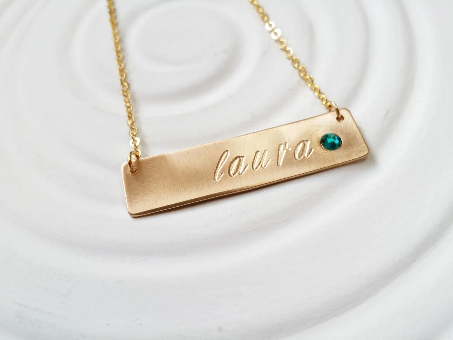 Birthstone Bar Necklace | Gold Tone Name and Birthstone Bar | Personalized Jewelry