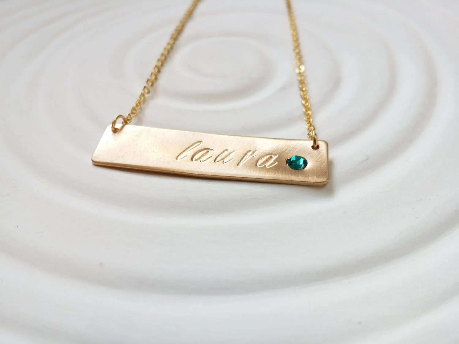Birthstone Bar Necklace | Gold Tone Name and Birthstone Bar | Personalized Jewelry