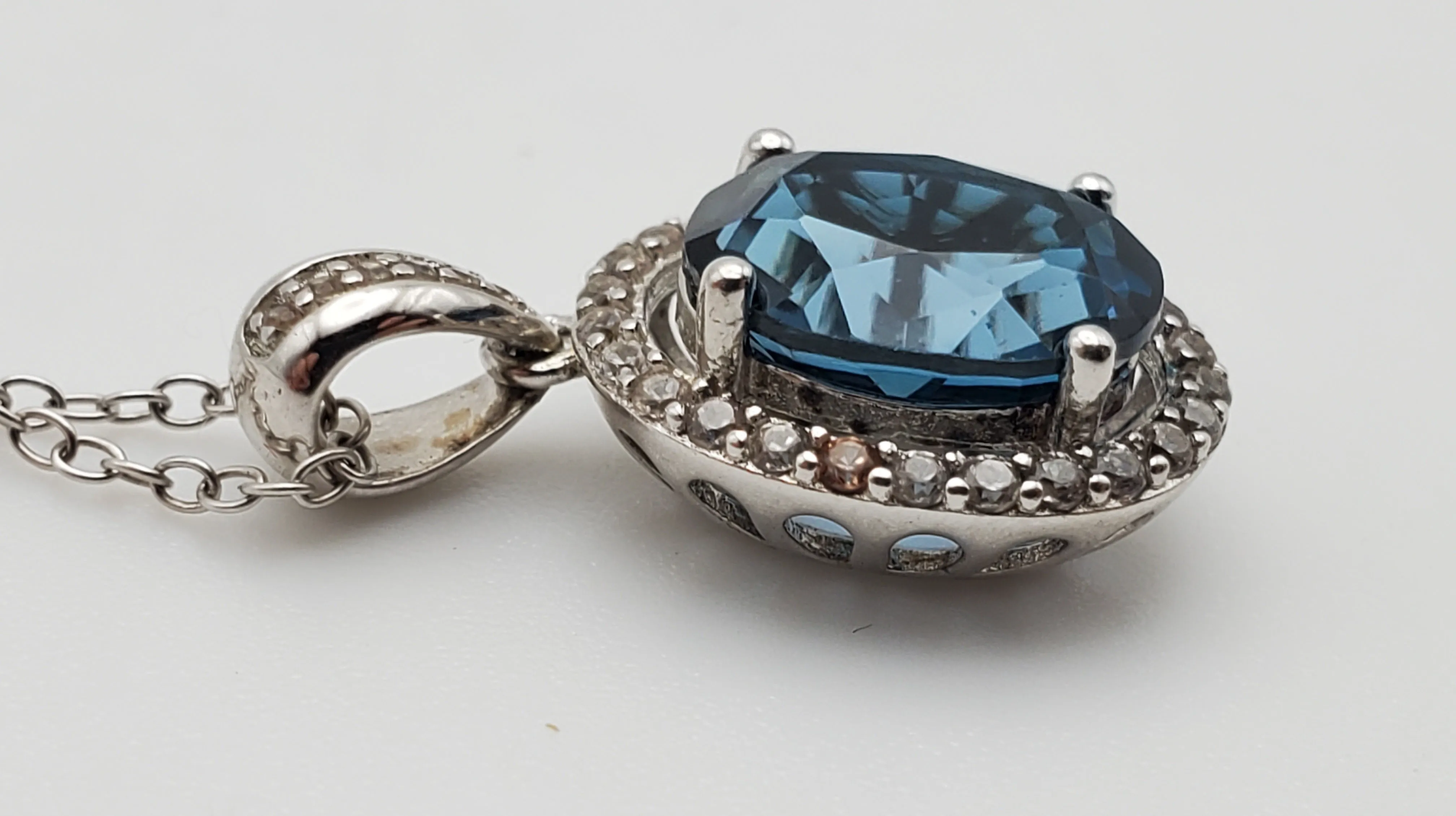 Blue and Colorless Topaz Sterling Silver Pendant Chain Necklace - 18"