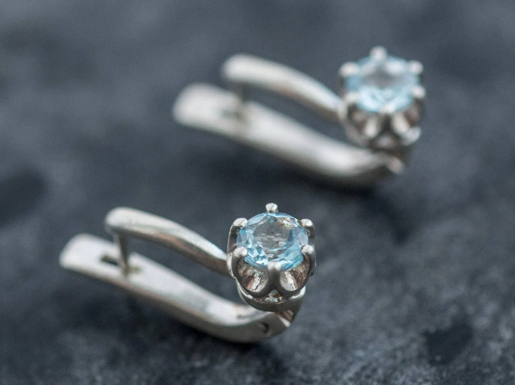 Blue Drop Earrings - Blue Topaz Studs - Long Topaz Earrings