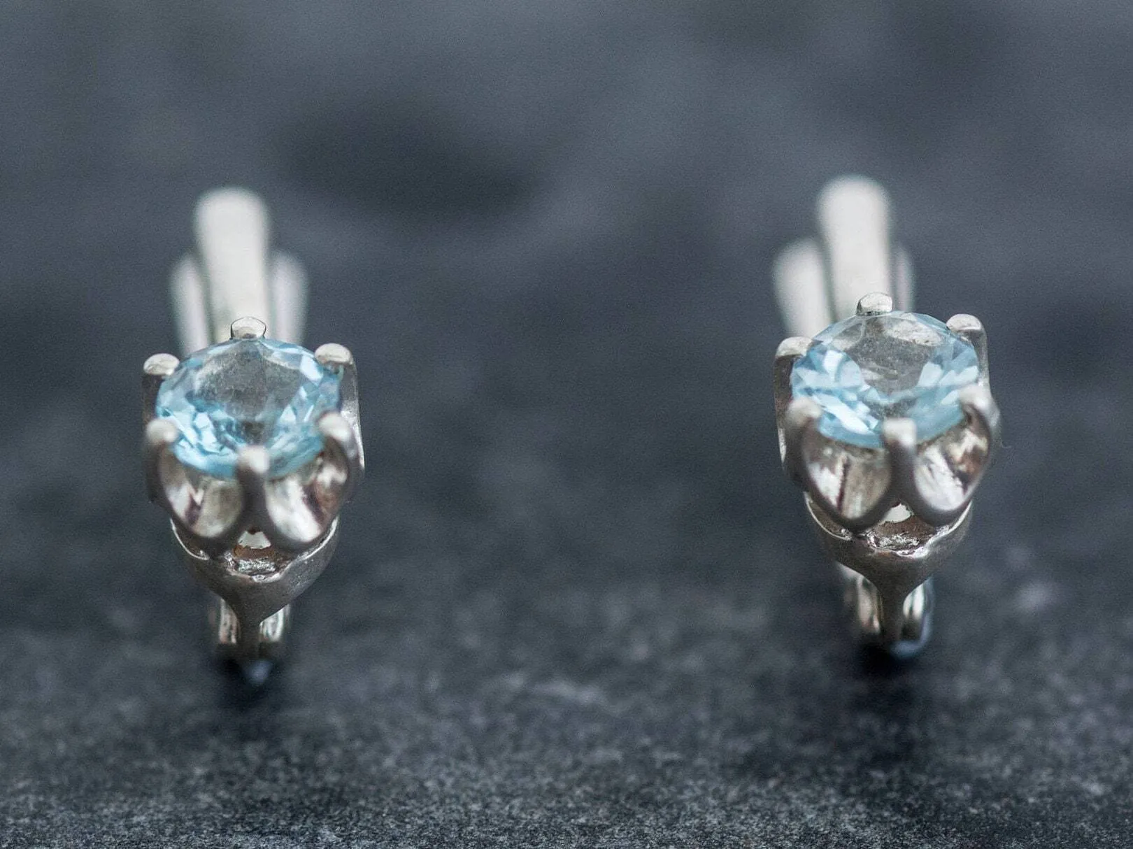 Blue Drop Earrings - Blue Topaz Studs - Long Topaz Earrings