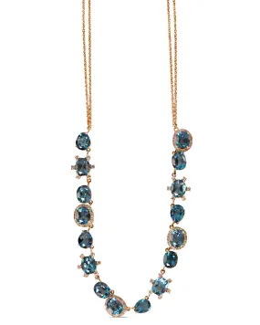 Blue Topaz and Diamond Halo Necklace