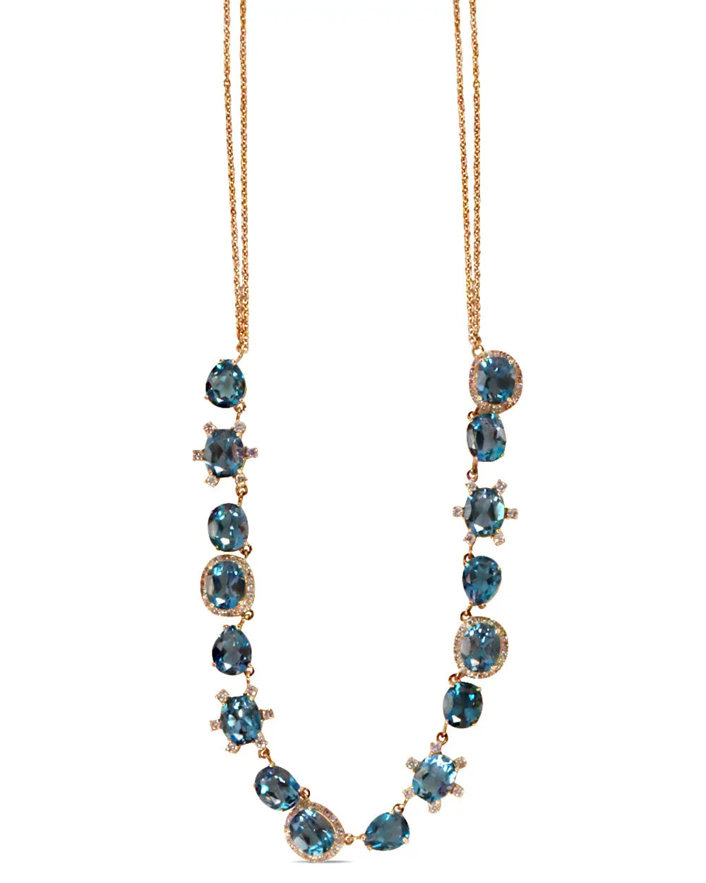 Blue Topaz and Diamond Halo Necklace