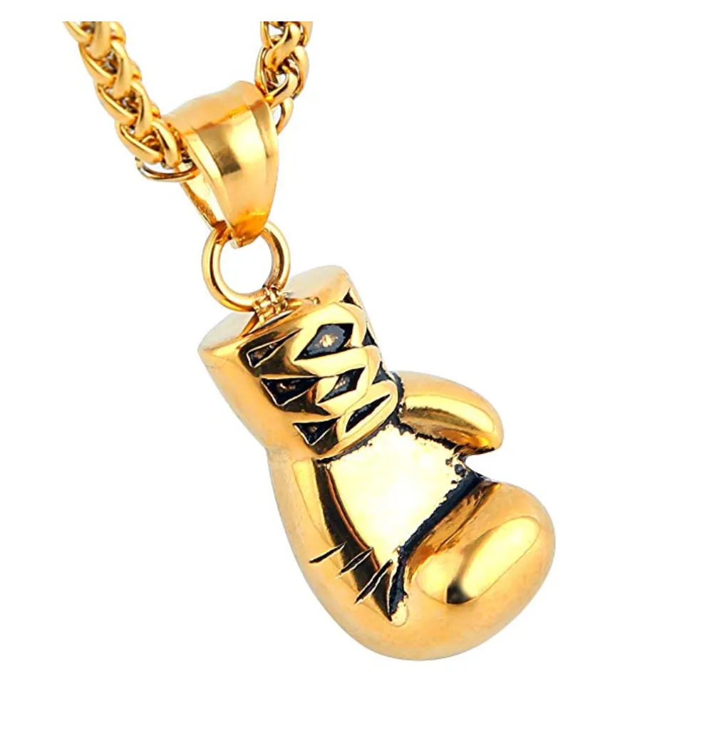 Boxing Gloves Chain Boxing Gloves Chain Necklace Boxing Jewelry Gold Tone & Black  Gloves 24in.
