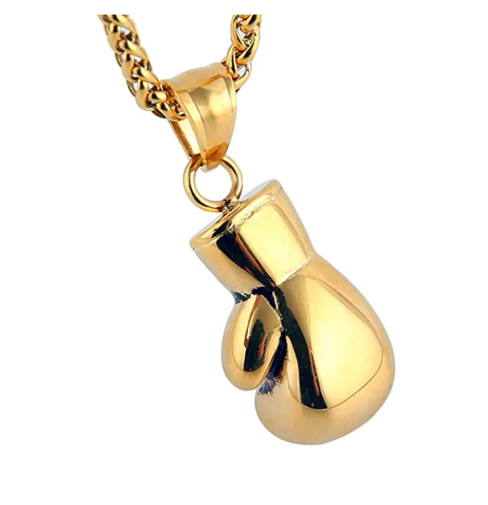 Boxing Gloves Chain Boxing Gloves Chain Necklace Boxing Jewelry Gold Tone & Black  Gloves 24in.