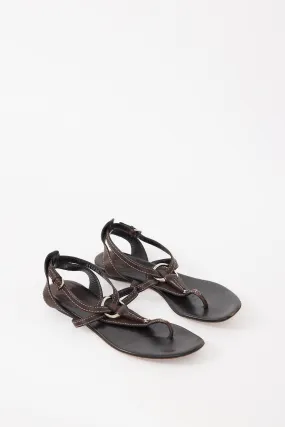 Brown Leather T-Strap Sandal