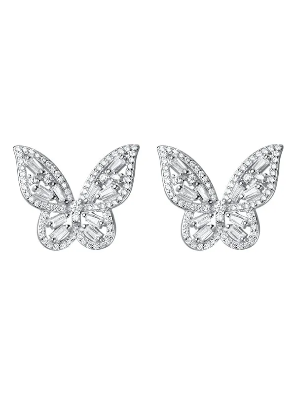 Butterfly Effect Silver Earrings, .925 Sterling Silver Diamond CZ  XL Large Statement Butterfly Earrings
