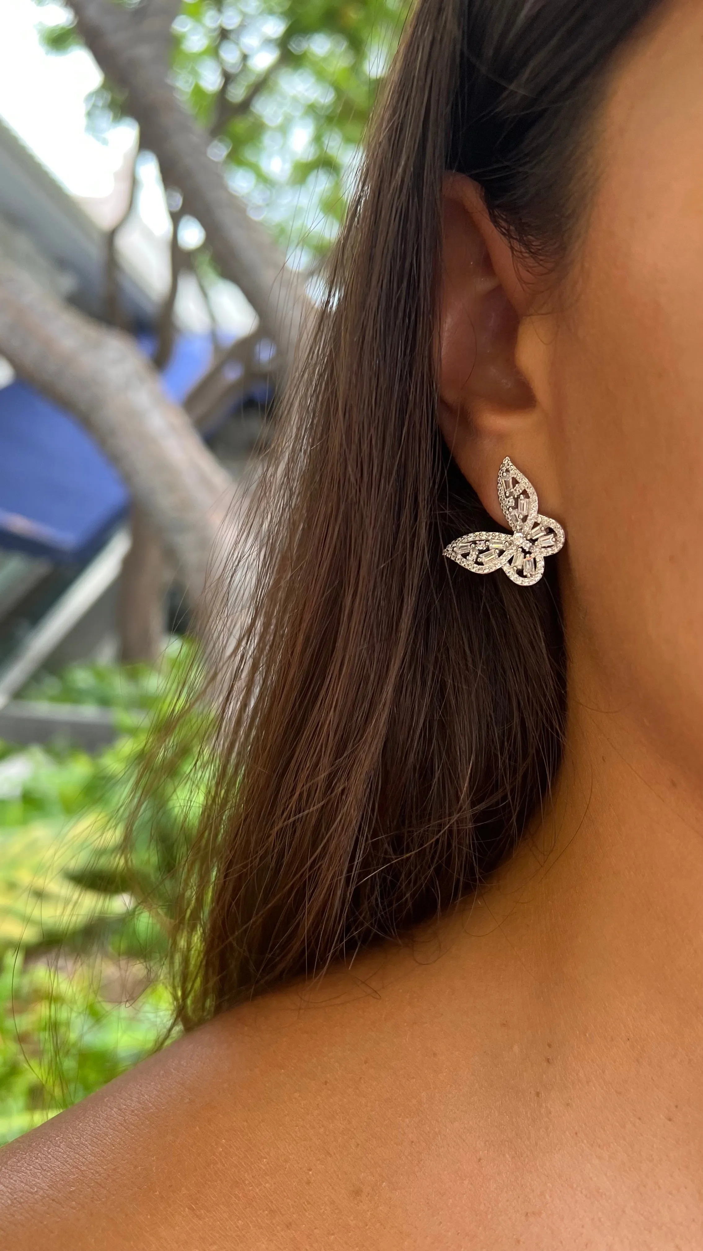 Butterfly Effect Silver Earrings, .925 Sterling Silver Diamond CZ  XL Large Statement Butterfly Earrings