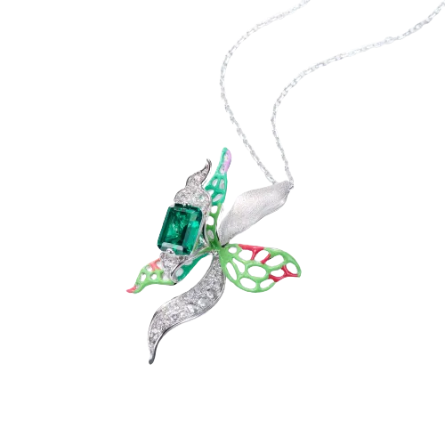 Butterfly Orchid Enamel Silver Necklace