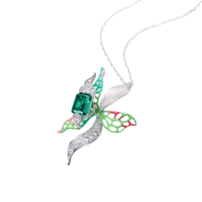 Butterfly Orchid Enamel Silver Necklace