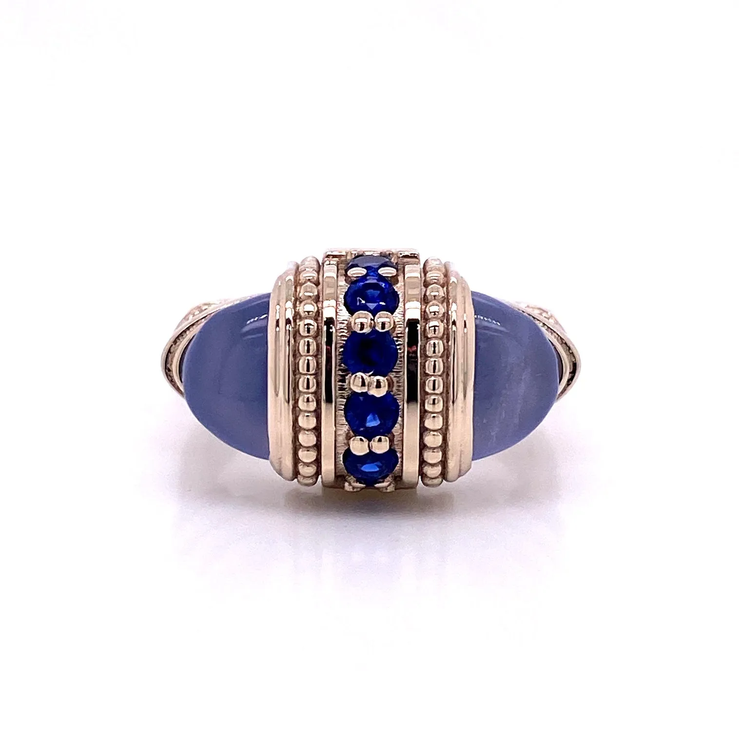 Chalcedony and Sapphire Arch Ring