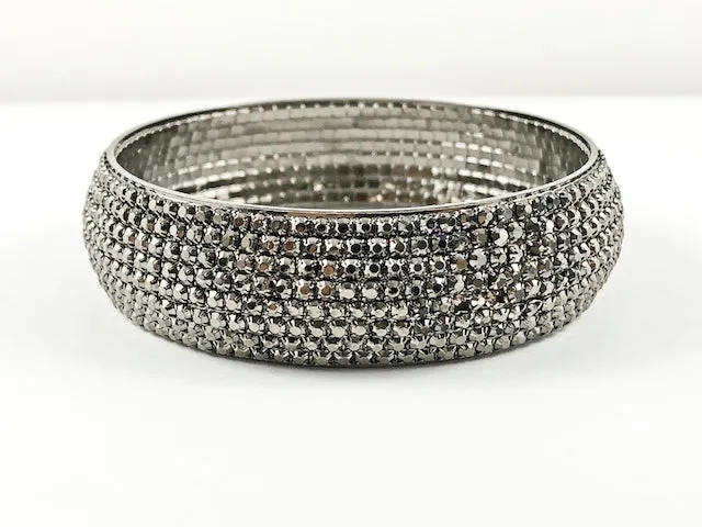 Classic Thick 8 Row Grey Stones Fashion Bangle