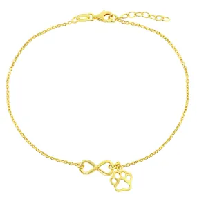 Classic Women's Anklet - Sterling Silver Infinity with Paw Print Charm | R-9248-GP