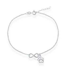 Classic Women's Anklet - Sterling Silver Infinity with Paw Print Charm | R-9248