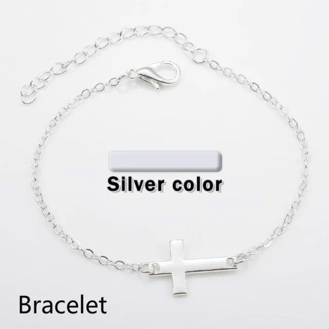 Cross Necklace Simple Necklaces Jesus Women Chain Ladies Pendant Girls Jewelry Yellow Gold Color Vintage European Metal Collares