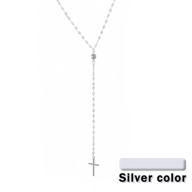 Cross Necklace Simple Necklaces Jesus Women Chain Ladies Pendant Girls Jewelry Yellow Gold Color Vintage European Metal Collares