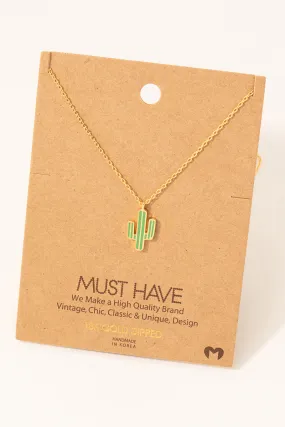 Dainty Green Cactus Pendant Necklace in Gold