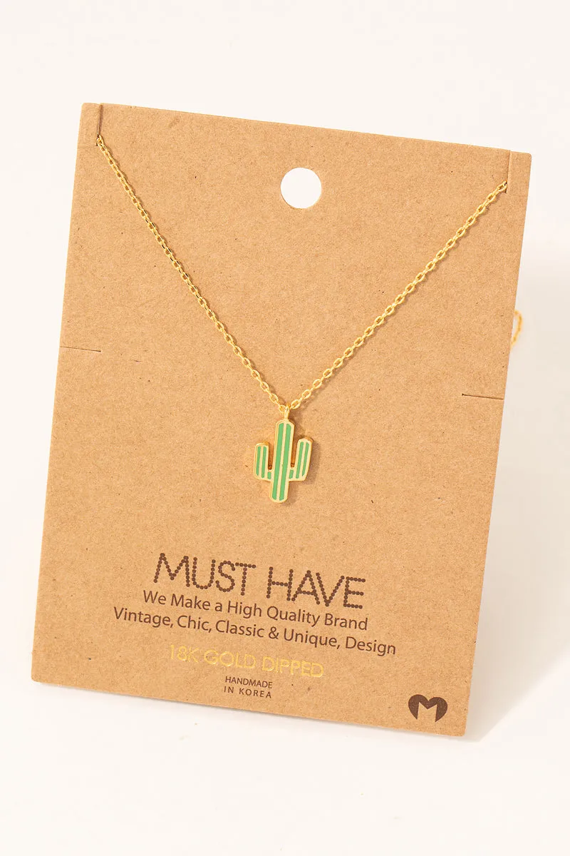 Dainty Green Cactus Pendant Necklace in Gold
