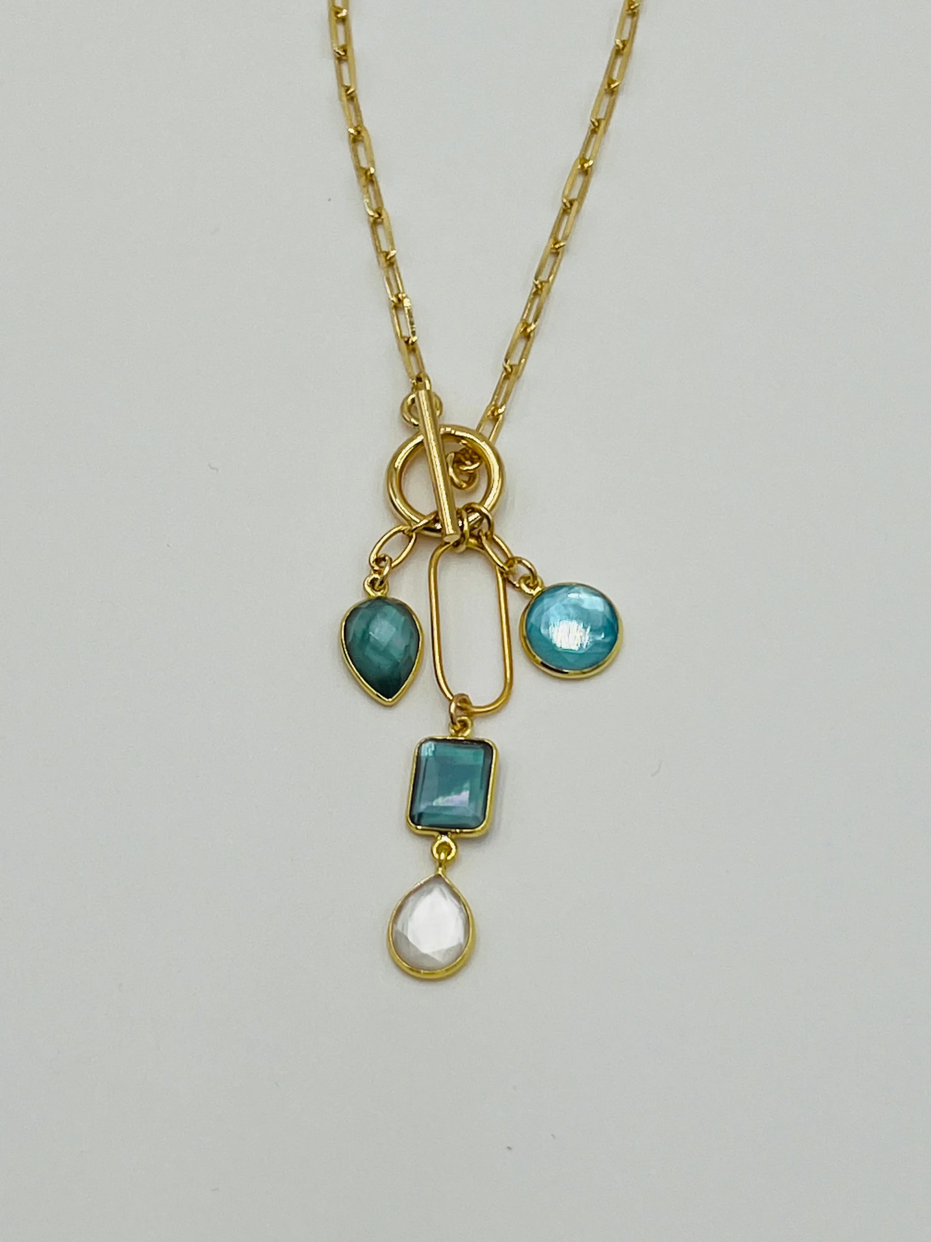 Deana Toggle Necklace - Blue/Tanzanite-Mother Of Pearl/Blue Topaz