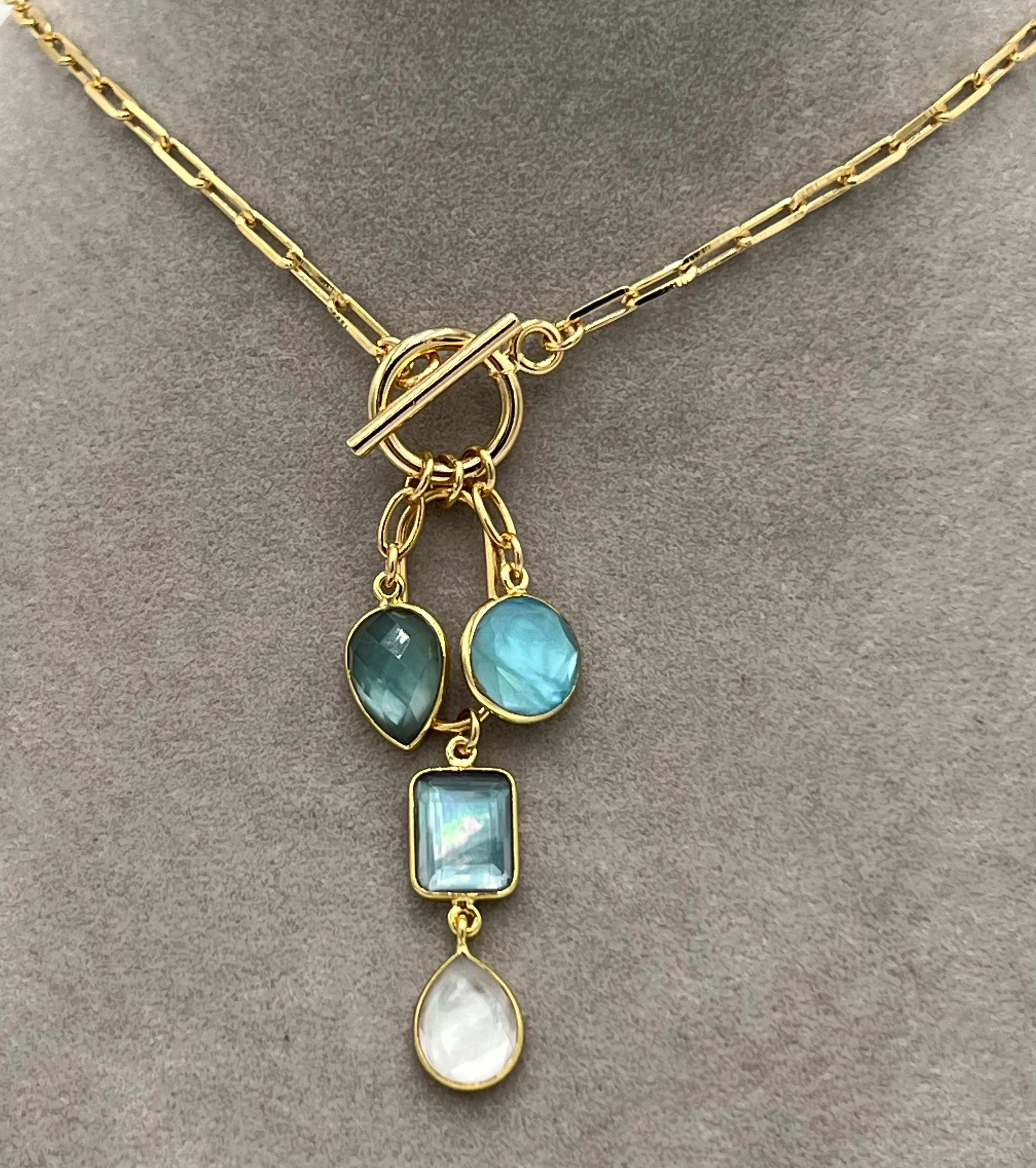 Deana Toggle Necklace - Blue/Tanzanite-Mother Of Pearl/Blue Topaz