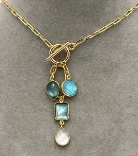 Deana Toggle Necklace - Blue/Tanzanite-Mother Of Pearl/Blue Topaz