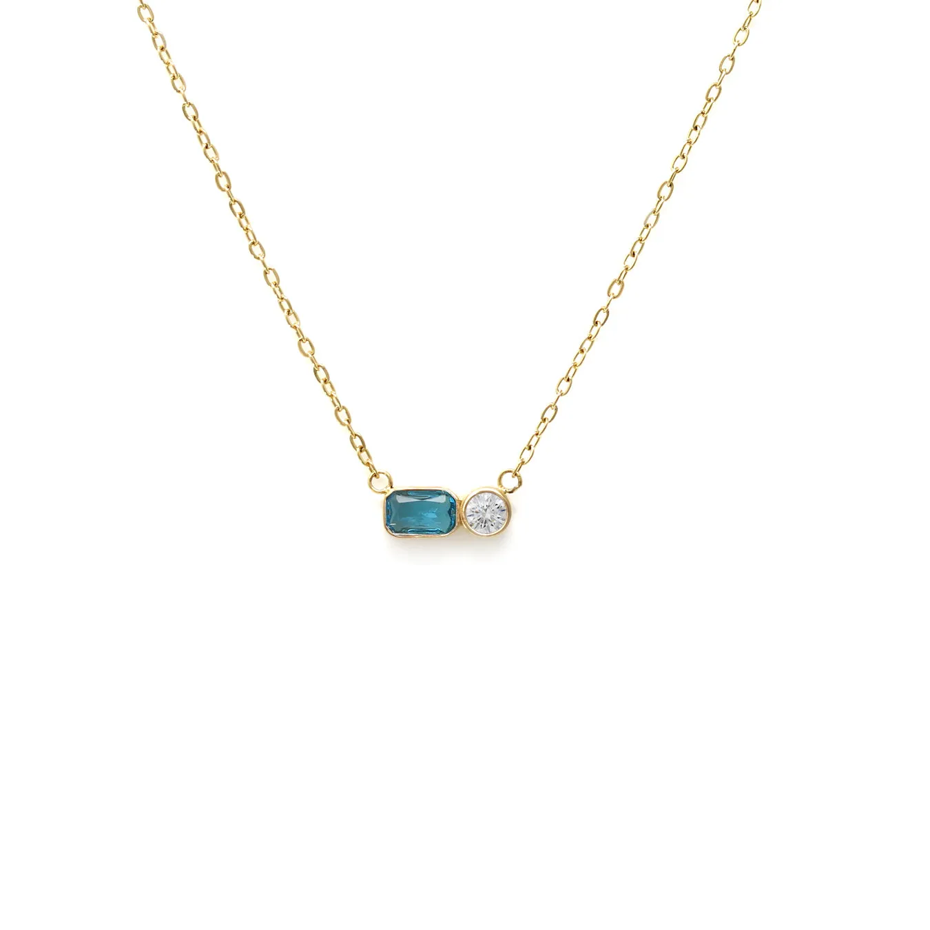 December Blue Topaz Birthstone Necklace - Yellow Gold