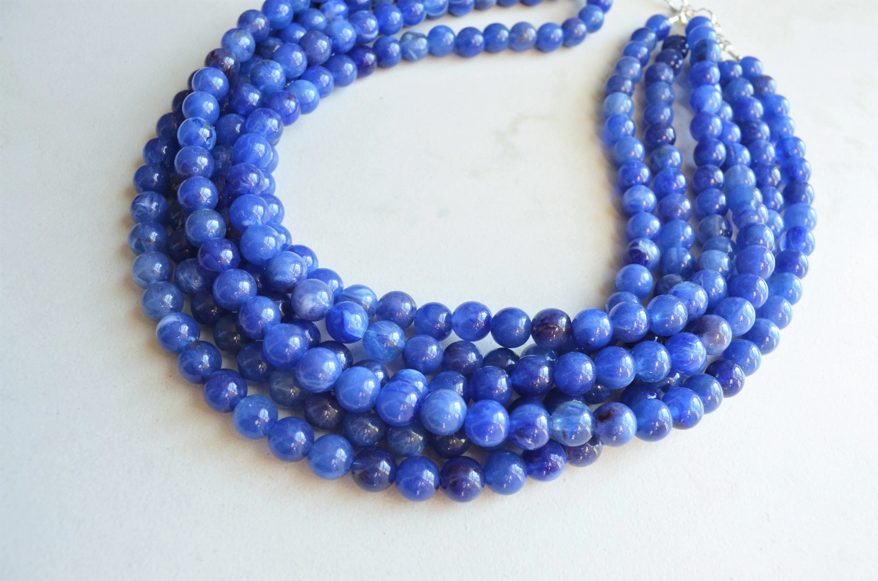 Denim Blue Acrylic Lucite Bead Chunky Multi Strand Statement Necklace - Alana