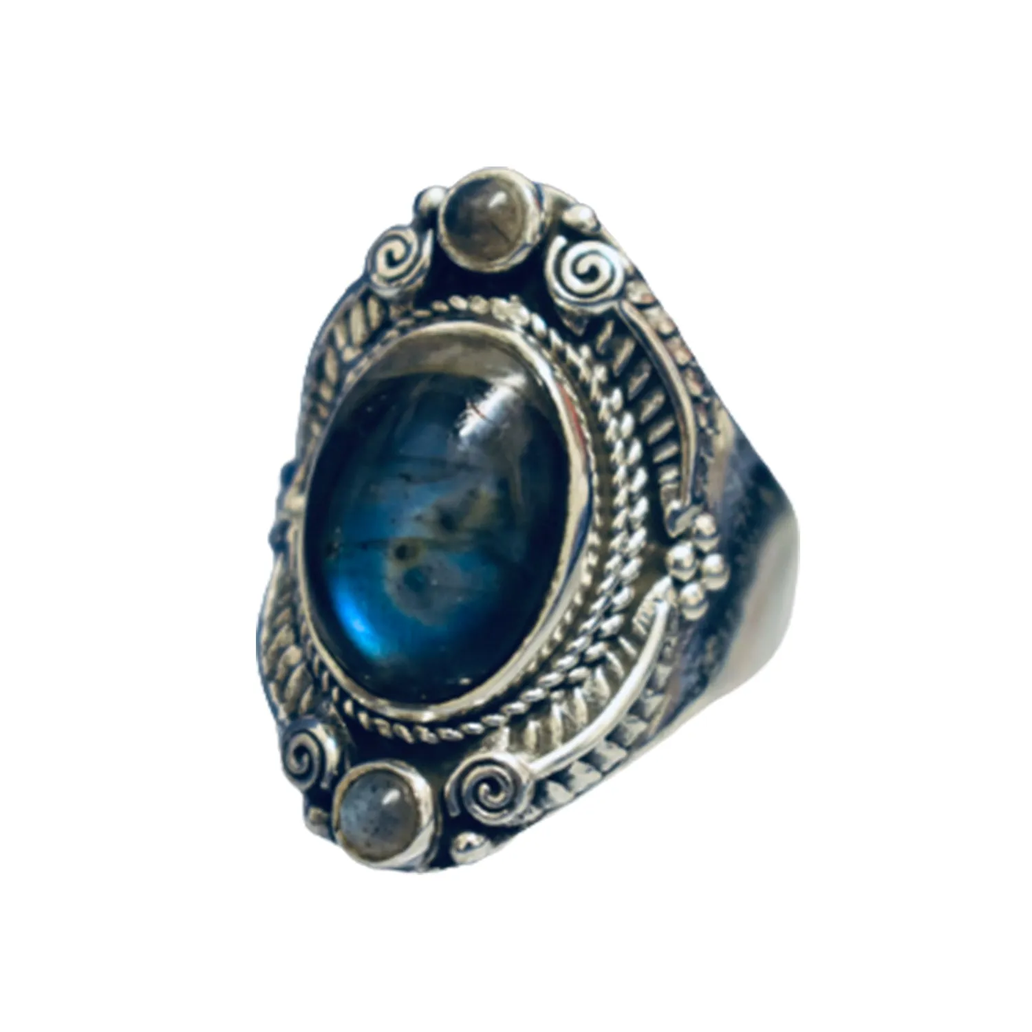 Detailed Labradorite Vintage Ring (925) Sterling Silver