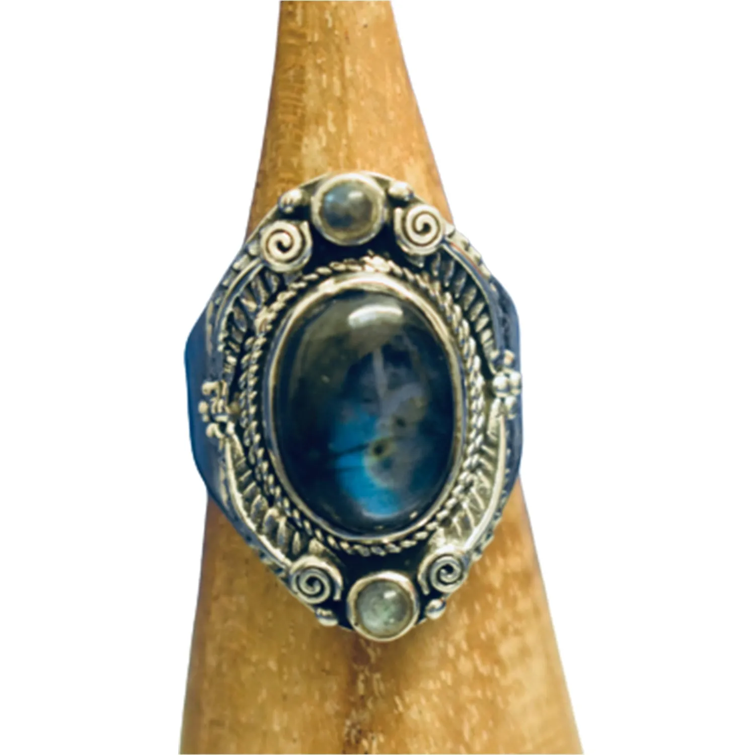 Detailed Labradorite Vintage Ring (925) Sterling Silver