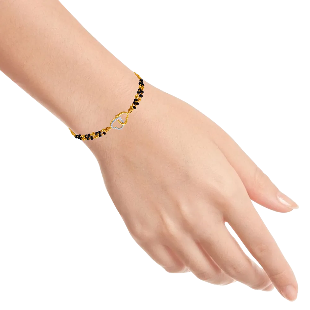 Diamond Studded 18k Love Shaped Mangalsutra Bracelet