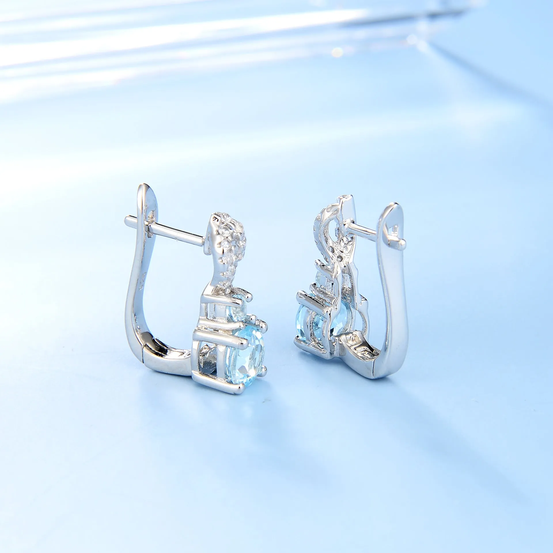 Double Round Cut Natural Gemstones Silver Stud Earrings