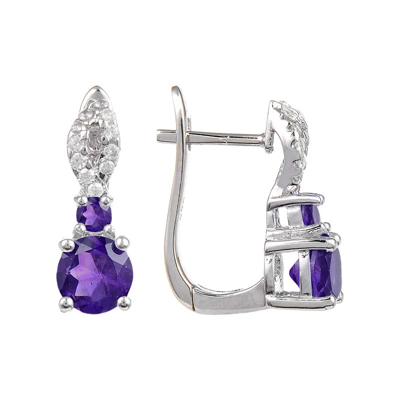 Double Round Cut Natural Gemstones Silver Stud Earrings