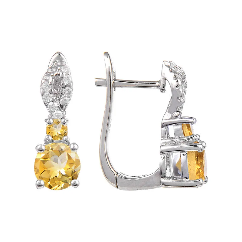 Double Round Cut Natural Gemstones Silver Stud Earrings