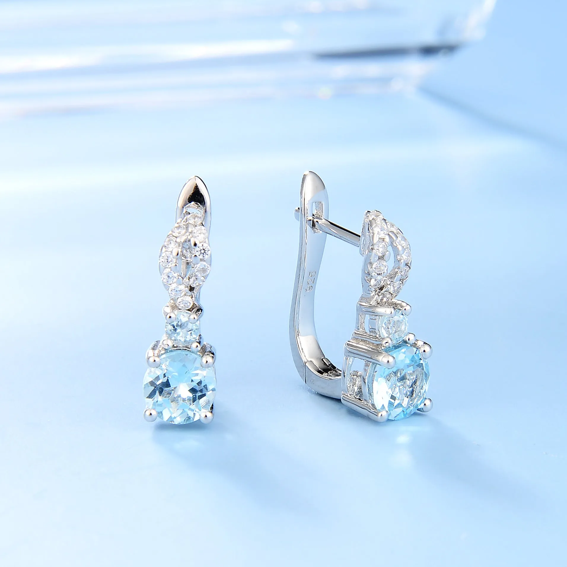 Double Round Cut Natural Gemstones Silver Stud Earrings