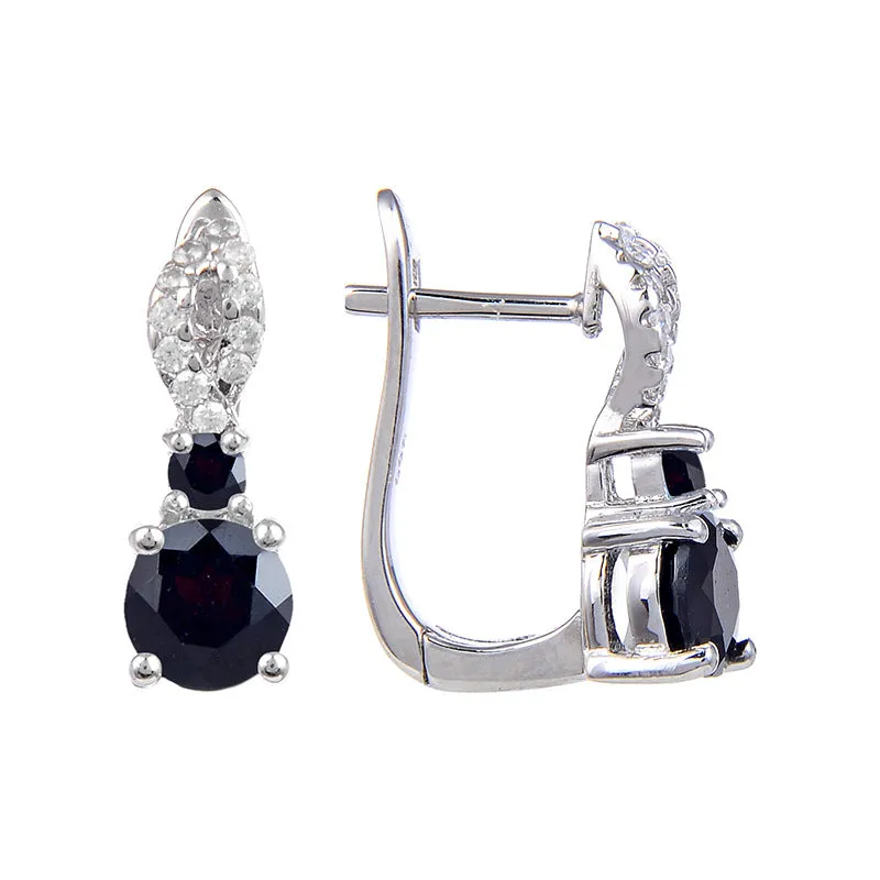 Double Round Cut Natural Gemstones Silver Stud Earrings