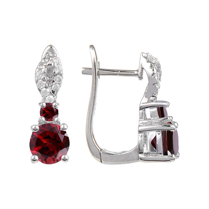 Double Round Cut Natural Gemstones Silver Stud Earrings