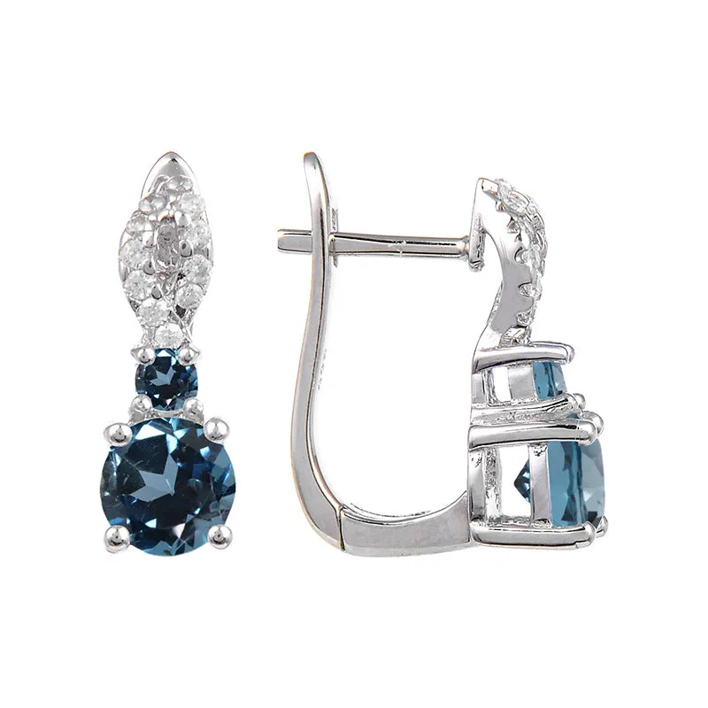 Double Round Cut Natural Gemstones Silver Stud Earrings