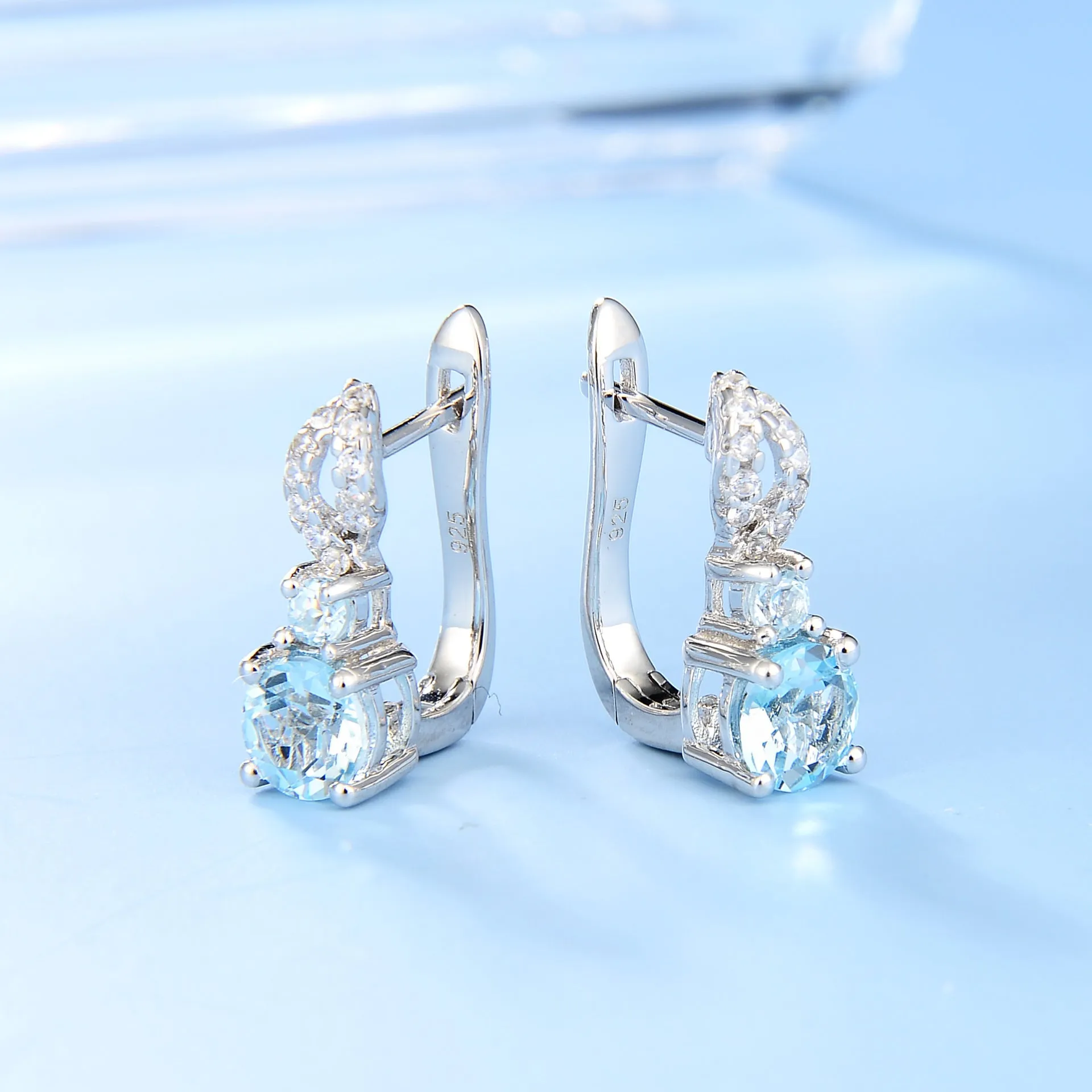 Double Round Cut Natural Gemstones Silver Stud Earrings