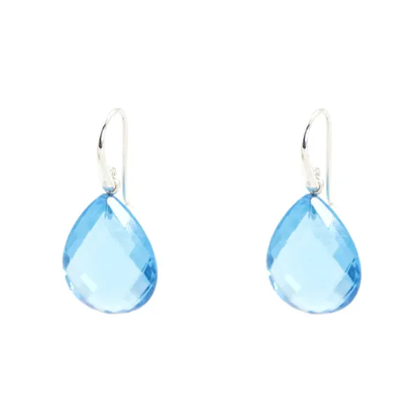 Earrings - Drop Almond Shape Blue Topaz & Sterling Silver
