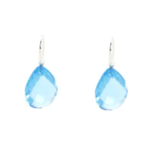 Earrings - Drop Almond Shape Blue Topaz & Sterling Silver