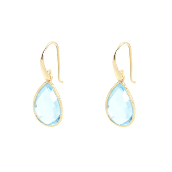 Earrings - Drop Framed Blue Topaz Gold Plated Sterling Silver